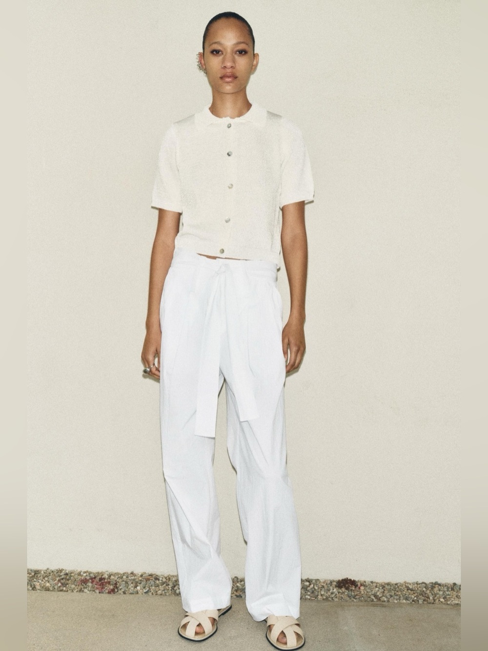 ZARA ZW COLLECTION BELTED WIDE LEG PANTS